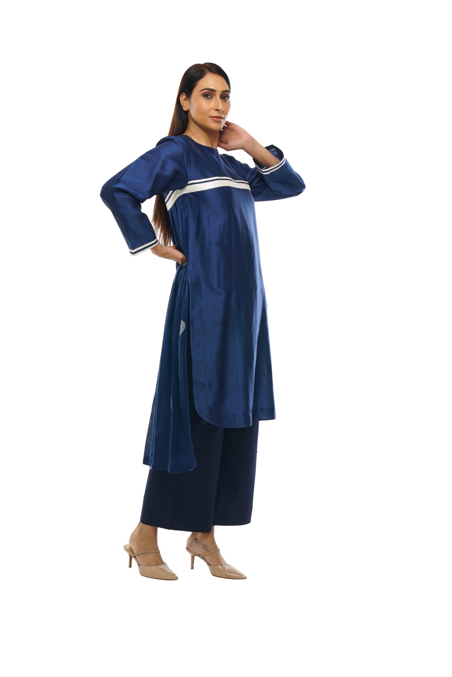 Navy blue round neck kurta