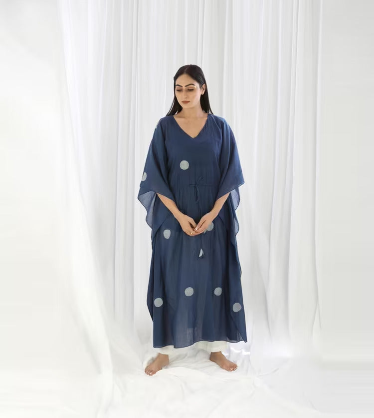 Navy Kaftan  Co-ord With Scarf