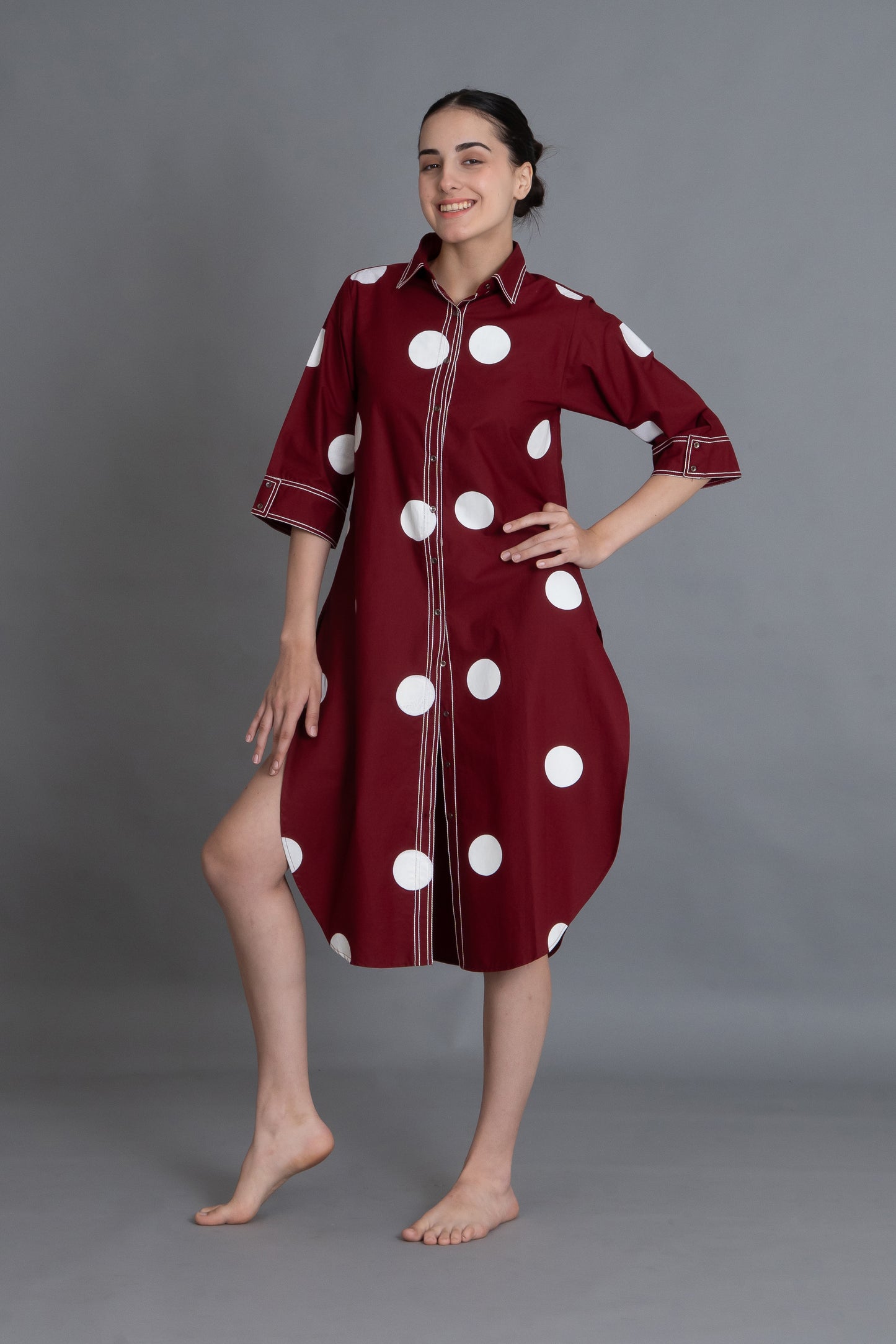 Crimson Embroidered Polka Shirt
