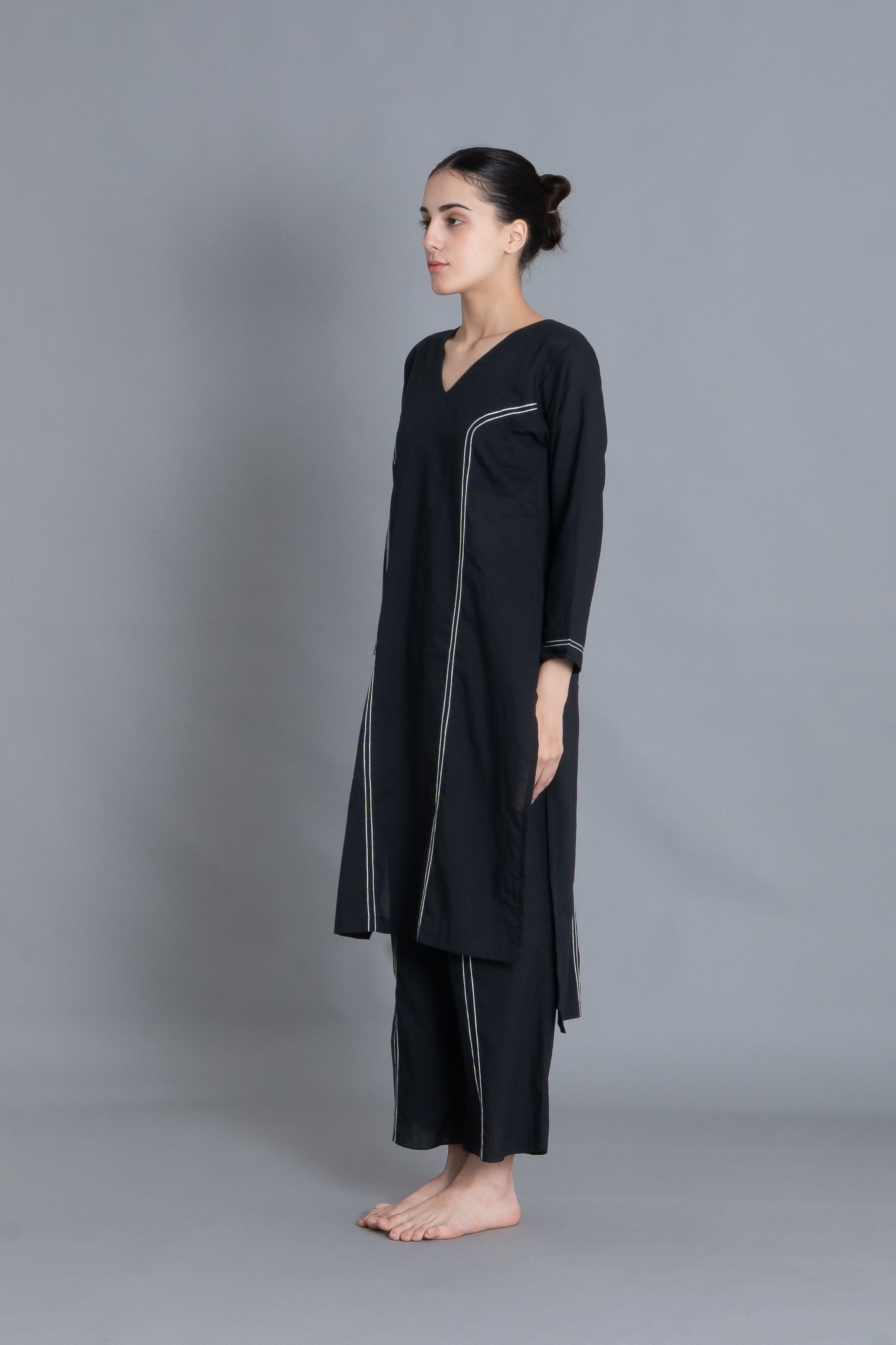 Noir Embroidered V-Neck Dress