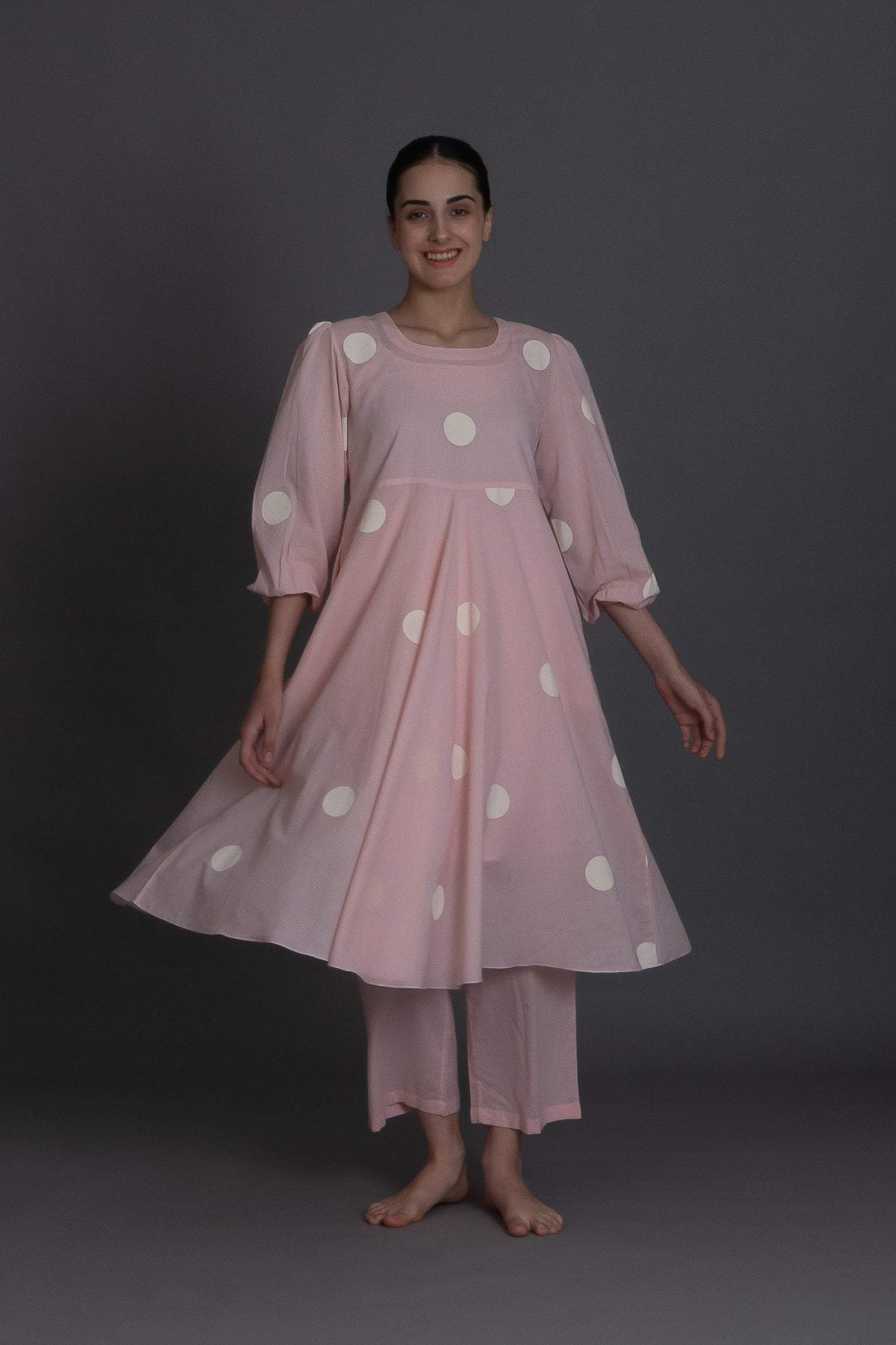Pastel pink polka Dress Co-ord