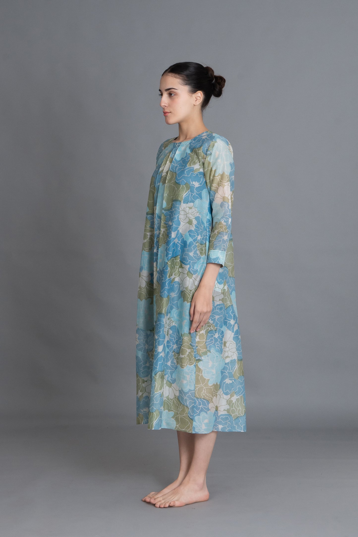 Ocean Blue Floral Print Dress