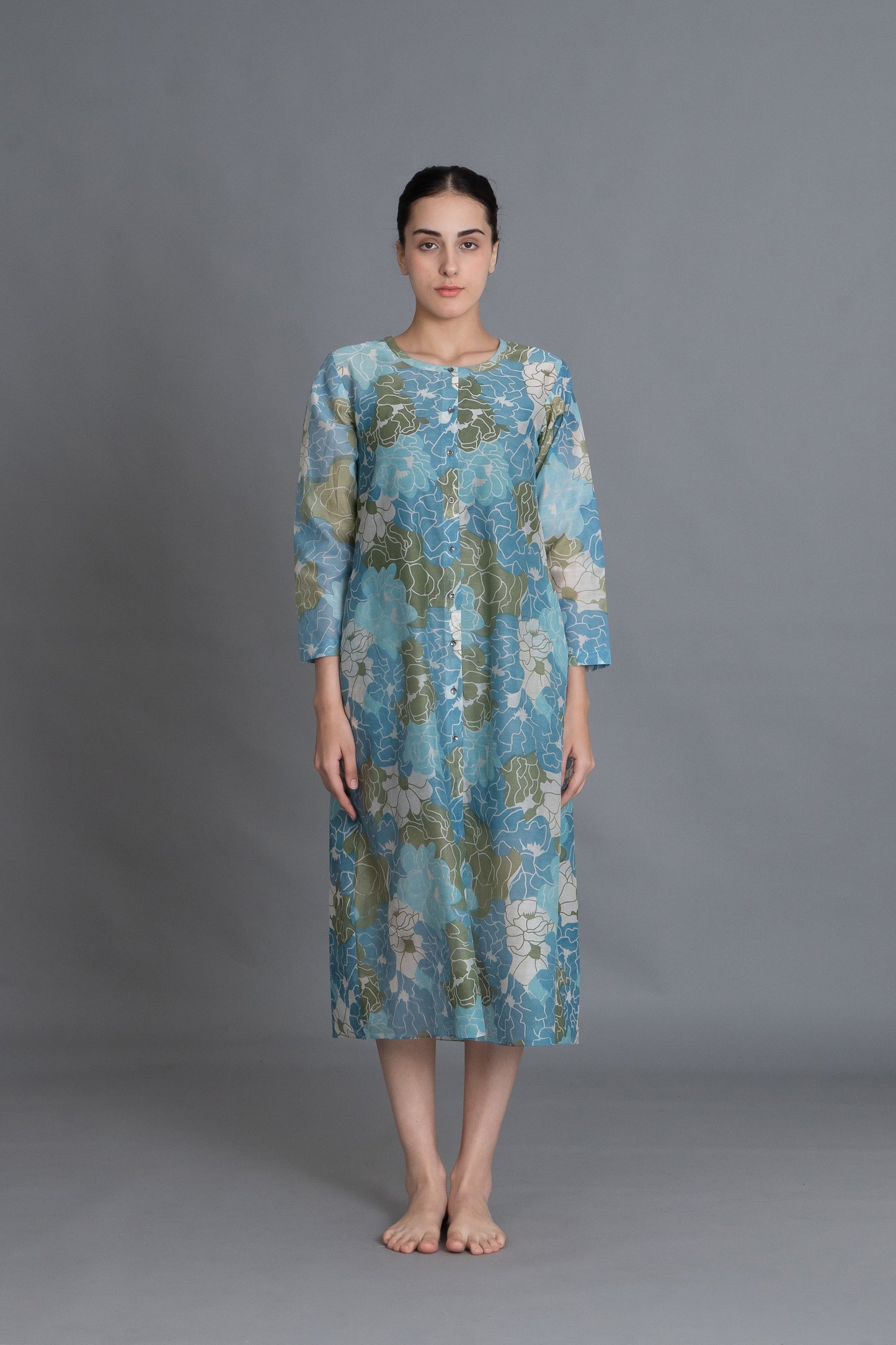 Ocean Blue Floral Print Kurta