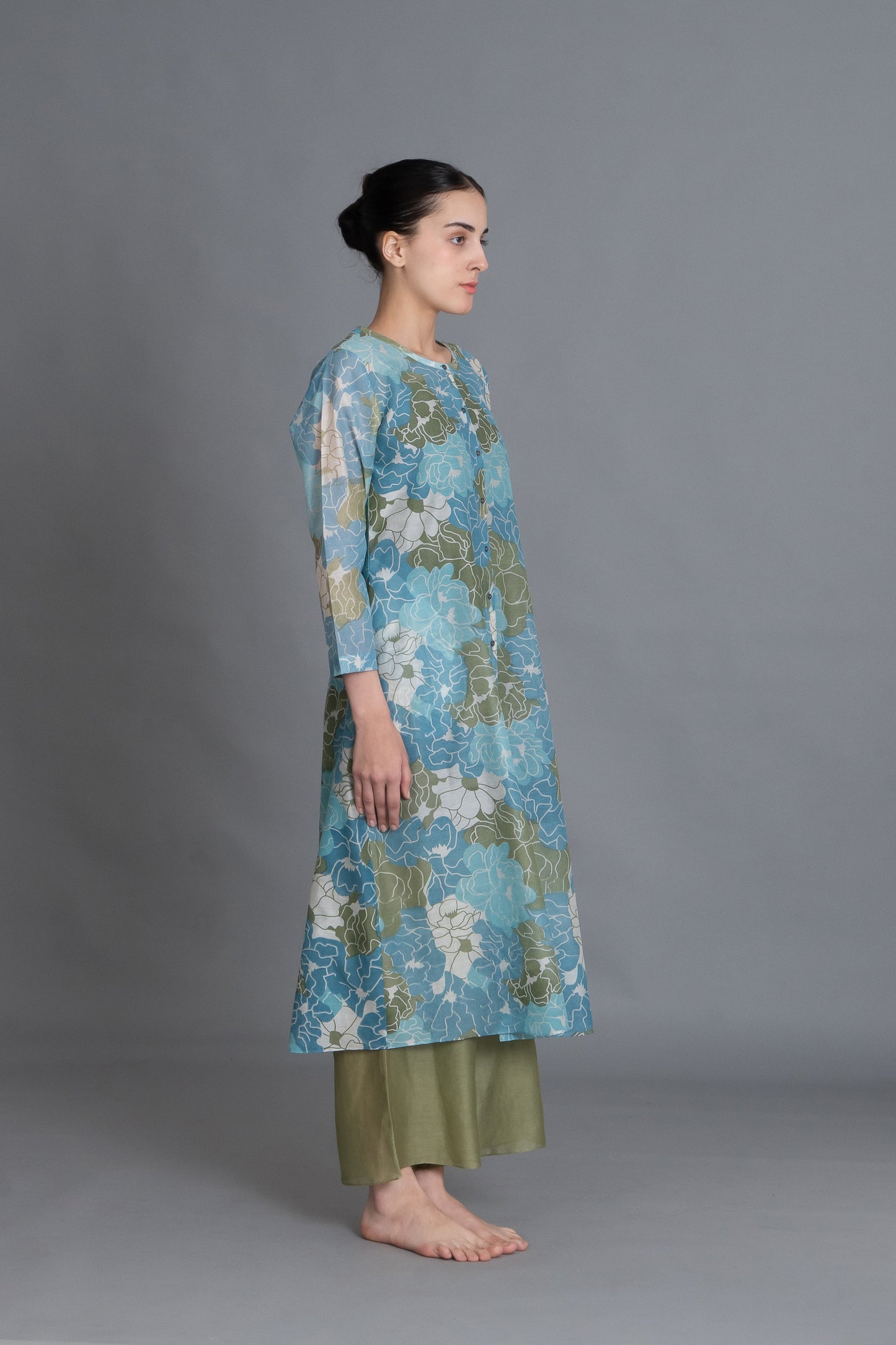 Ocean Blue Floral Print Kurta Co-ord