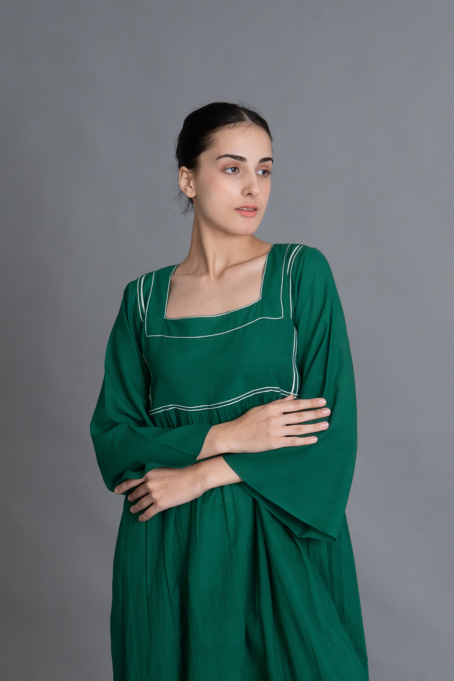 Green Square Neck Dress