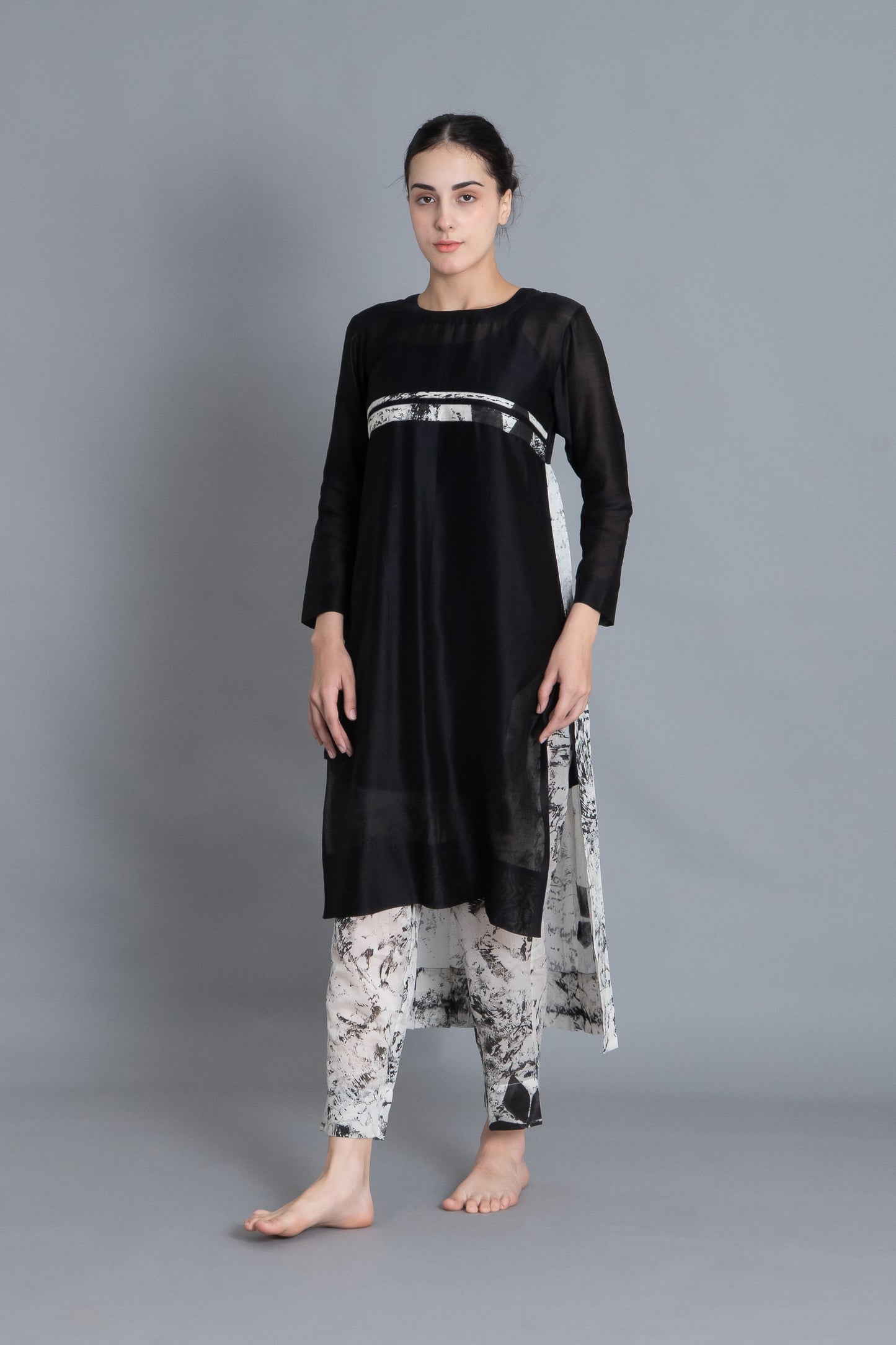 Black Textured Pleated Dress Co-ord