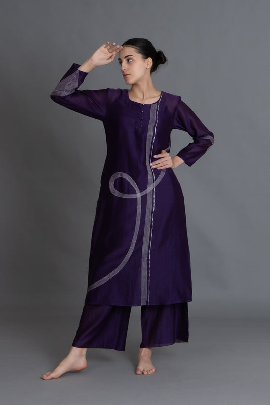 Purple Embroidered Dress Co-ord