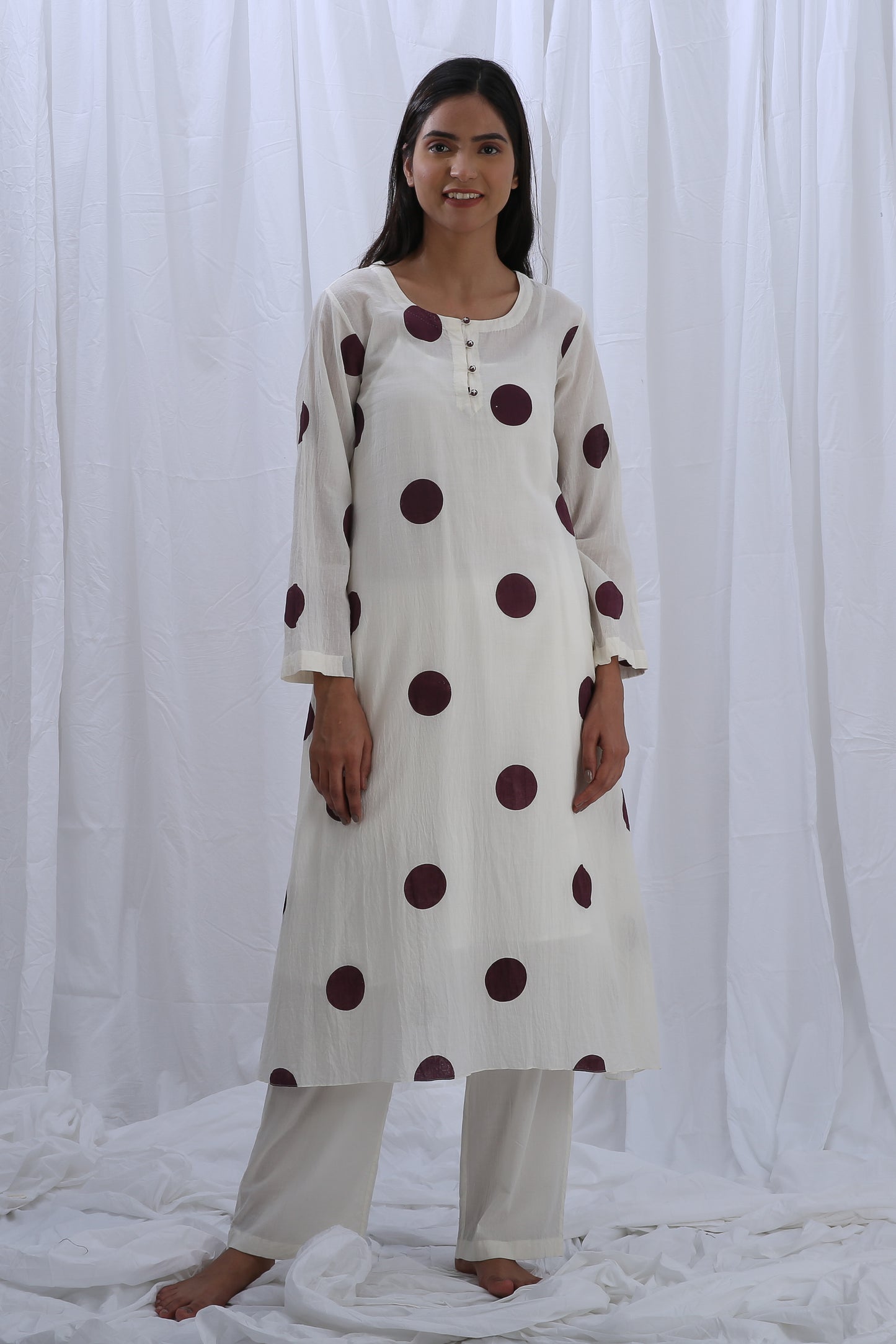 Berry polka round neck Dress Co-ord