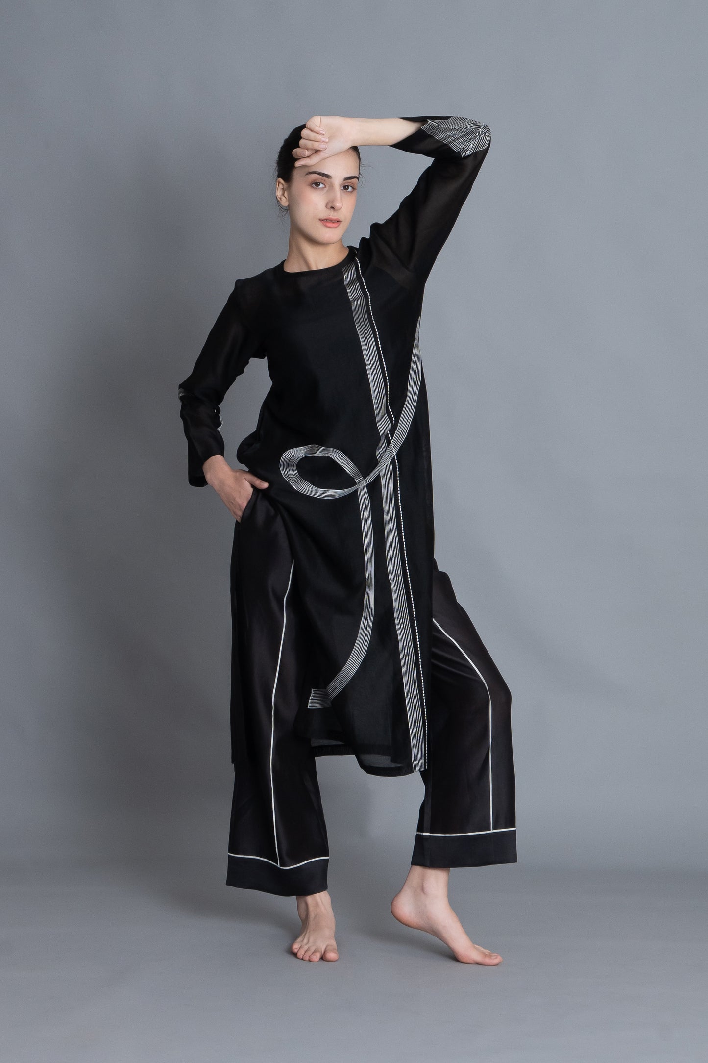 Khat Pantone Embroidered Dress Co-ord with Scraff