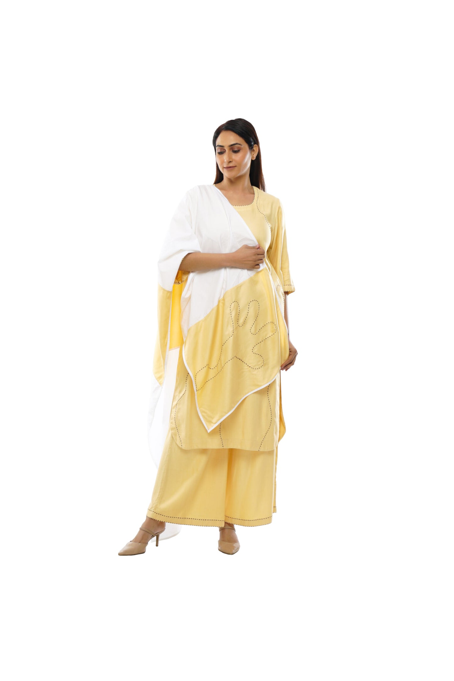 Light yellow chawal takka kurta co-ord