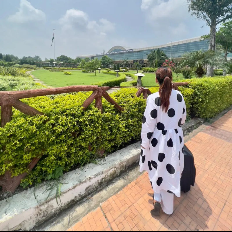 Black Polka One Side Gather Dress Co-Ord