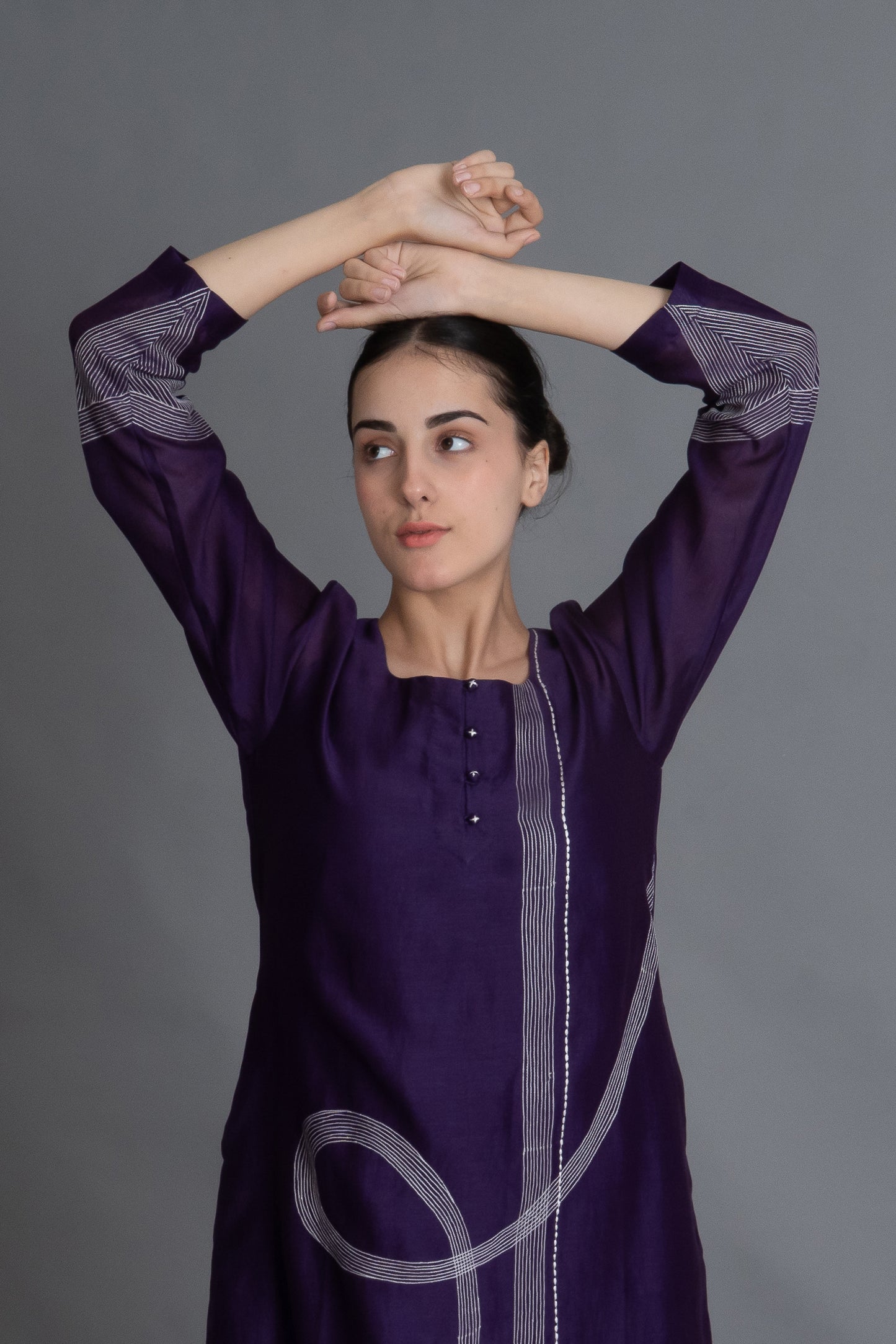 Purple Embroidered Dress Co-ord