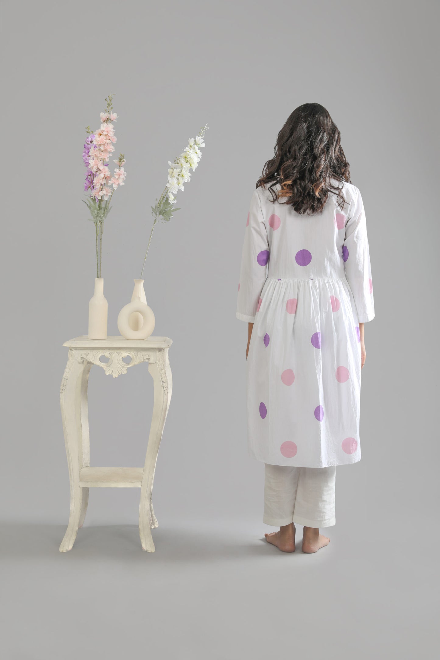 Pink Purple Polka Placket Dress