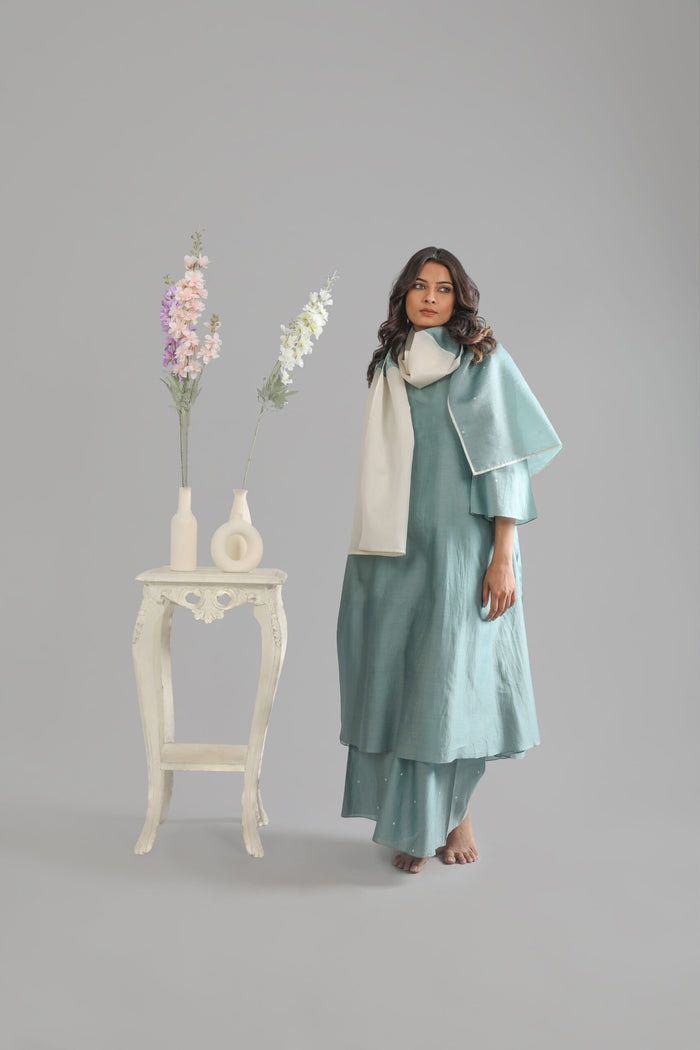 Topaz Green Round neck dress with scarf