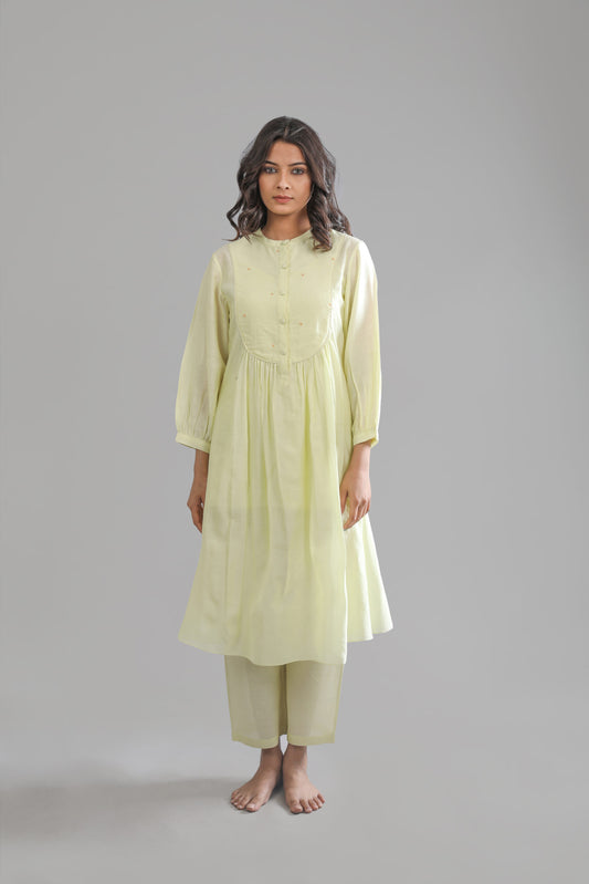 Lemon yellow round neck dress