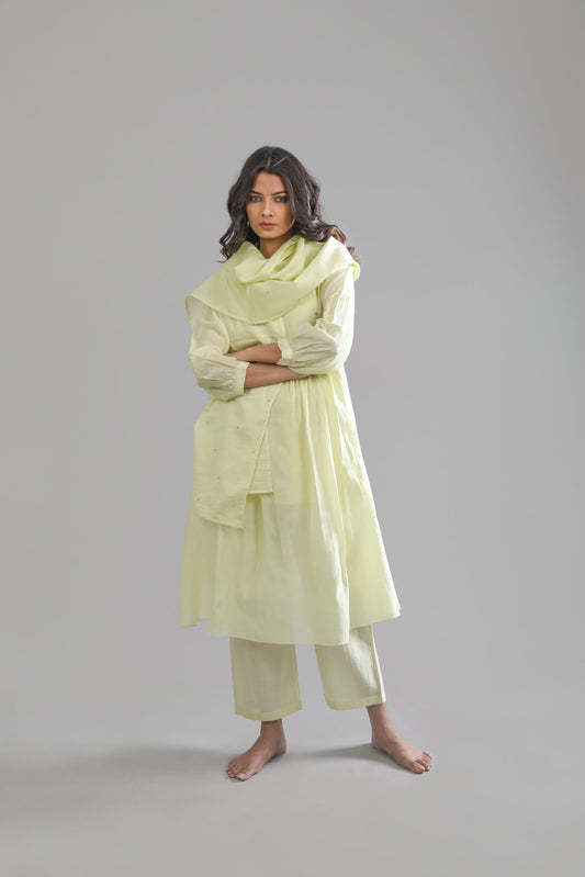 Lemon yellow round neck dress Co- ord