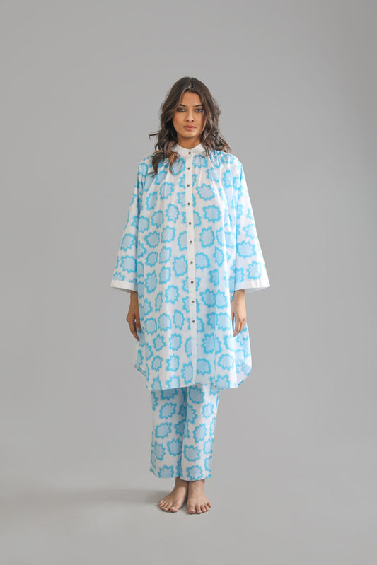 Sky Round neck Long shirt with bottom