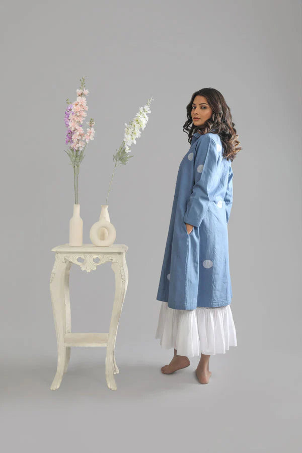 French blue Jacket & Bottom frill dress