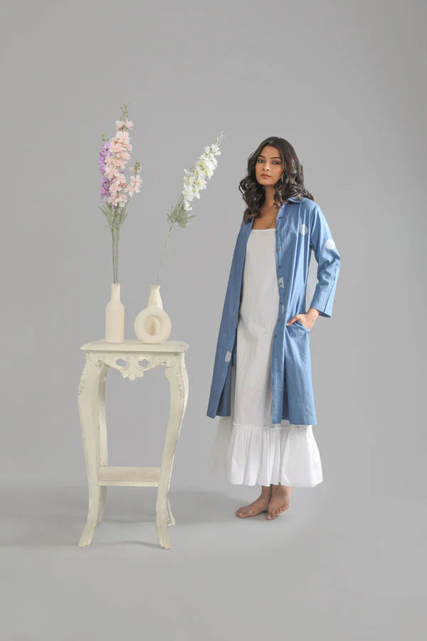 French blue Jacket & Bottom frill dress