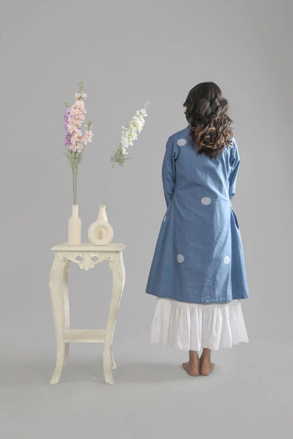 French blue Jacket & Bottom frill dress