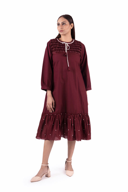 Smocking Round Neck Dress