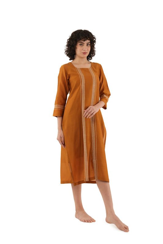 RUST EMBROIDERY DRESS