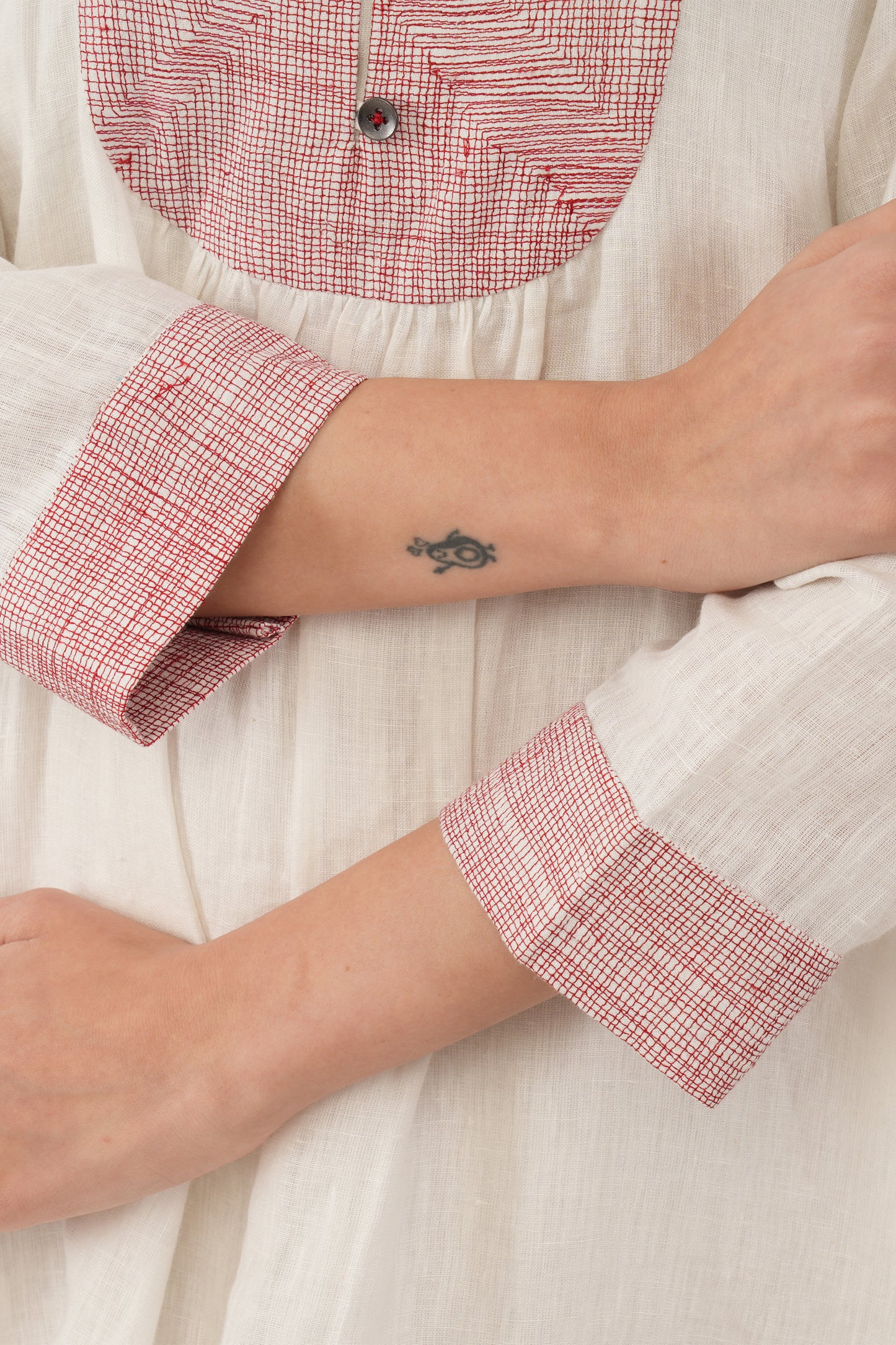 Rough Embroidery Linen Dress Co-ord