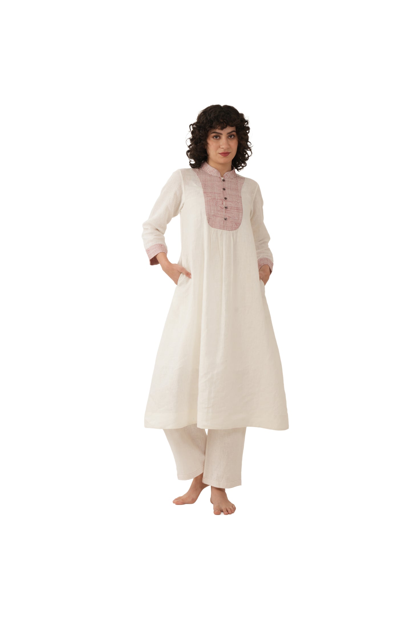 Rough Embroidery Linen Dress Co-ord