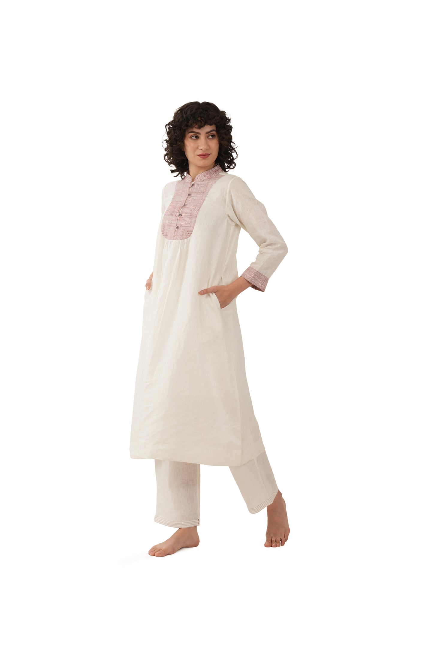 Rough Embroidery Linen Dress Co-ord
