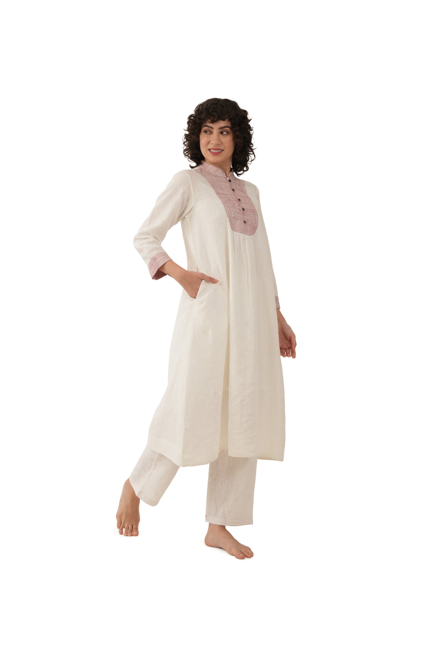 Rough Embroidery Linen Dress Co-ord