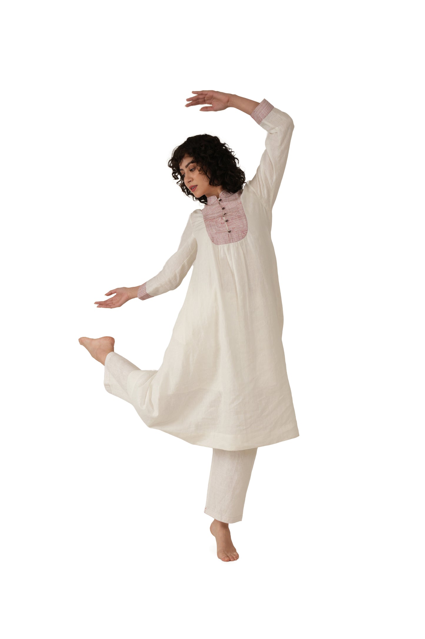 Rough Embroidery Linen Dress Co-ord