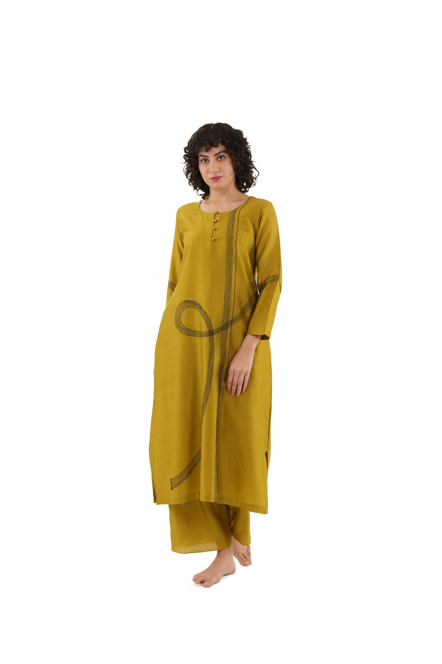 Khat olive Green Embroidery Dress with Bottom  Co-ord