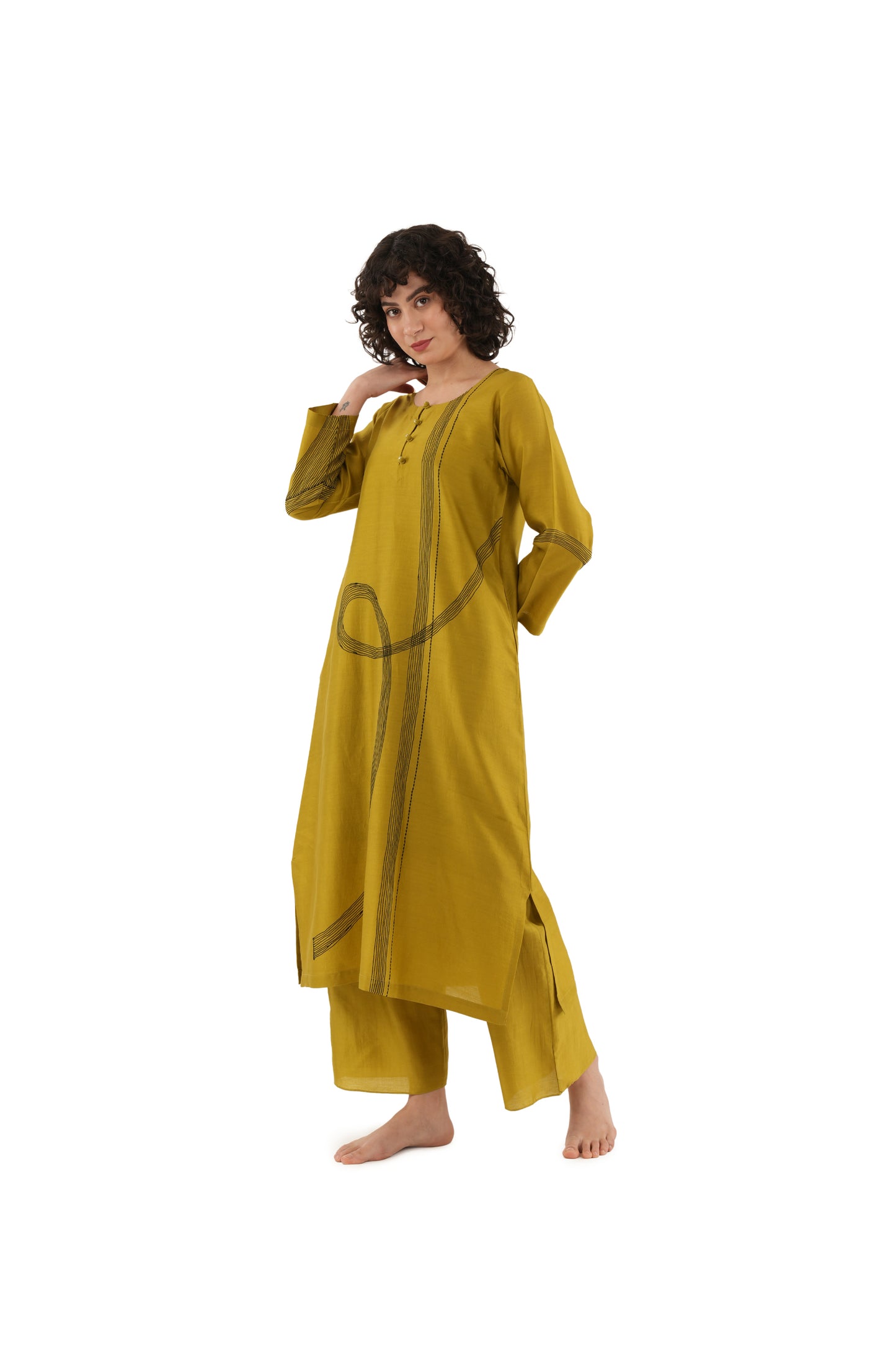 Khat olive Green Embroidery Dress with Bottom