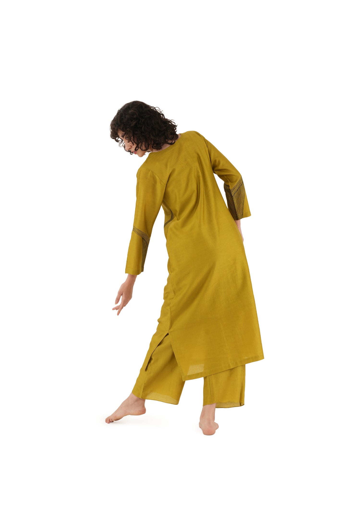 Khat olive Green Embroidery Dress with Bottom  Co-ord