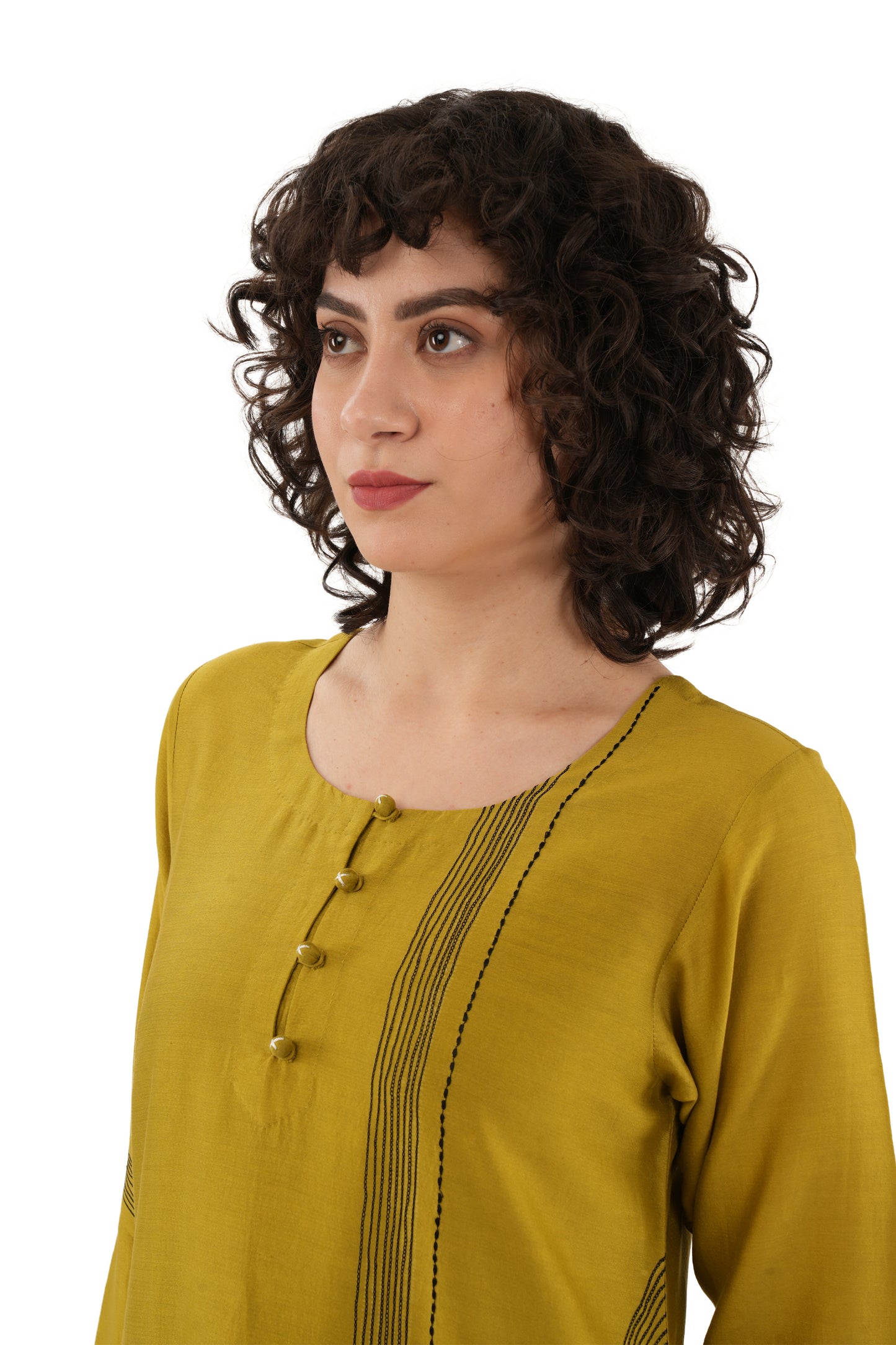 Khat olive Green Embroidery Dress with Bottom