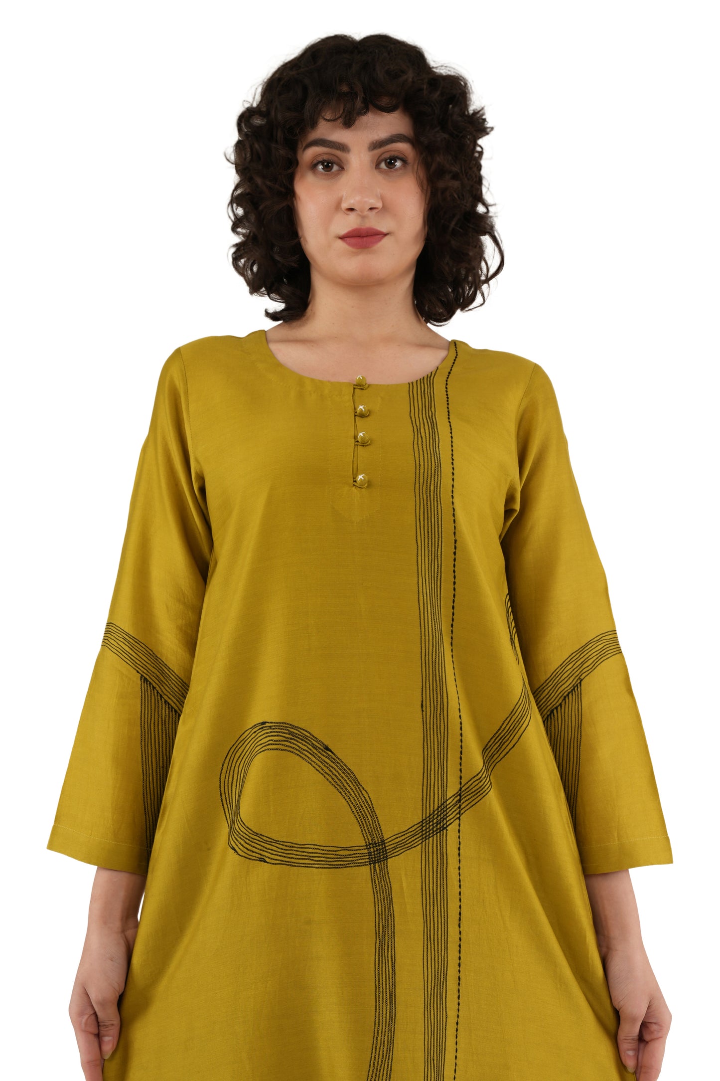 Khat olive Green Embroidery Dress with Bottom  Co-ord