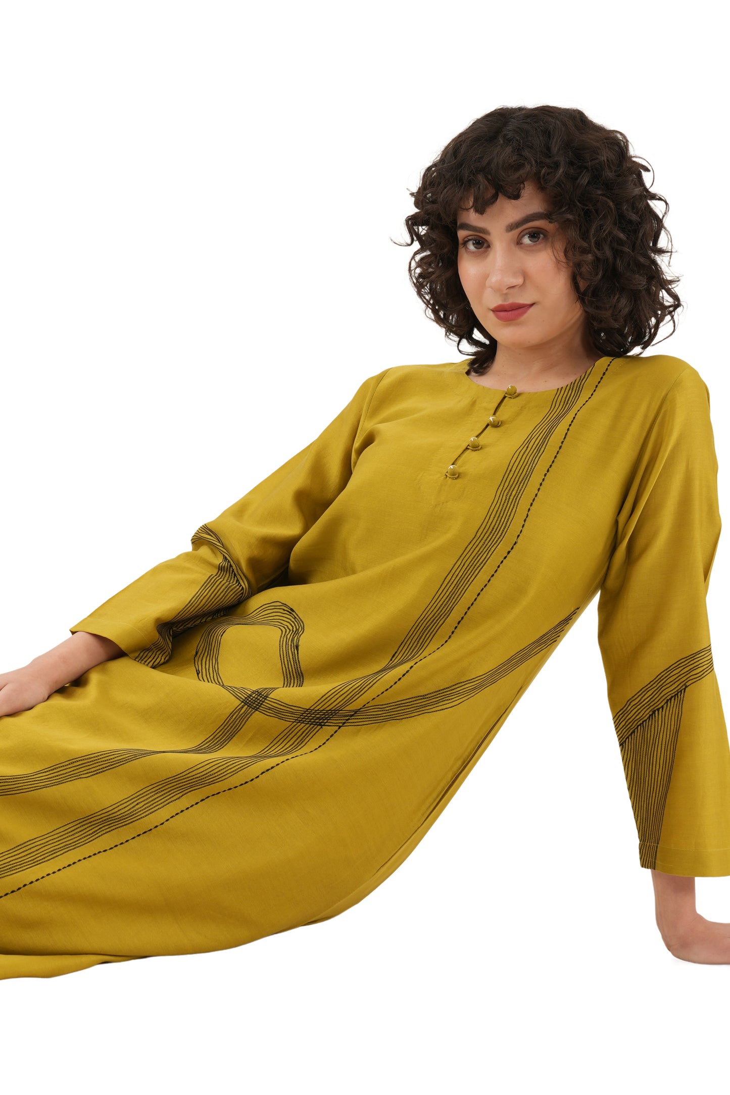 Khat olive Green Embroidery Dress with Bottom  Co-ord