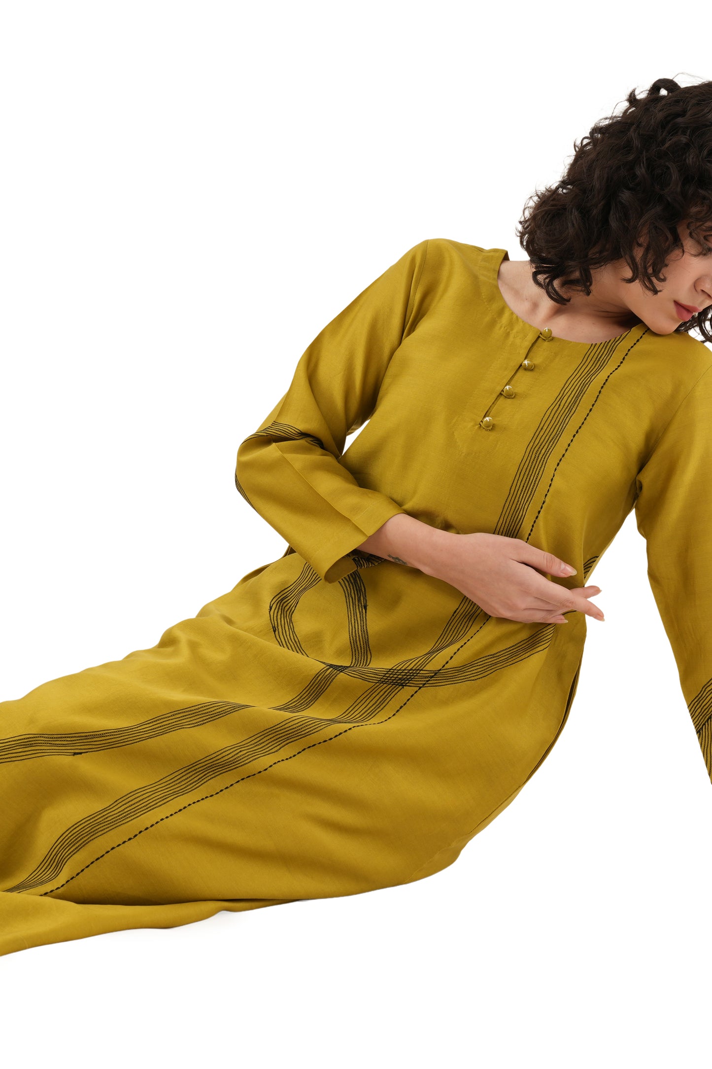 Khat olive Green Embroidery Dress with Bottom