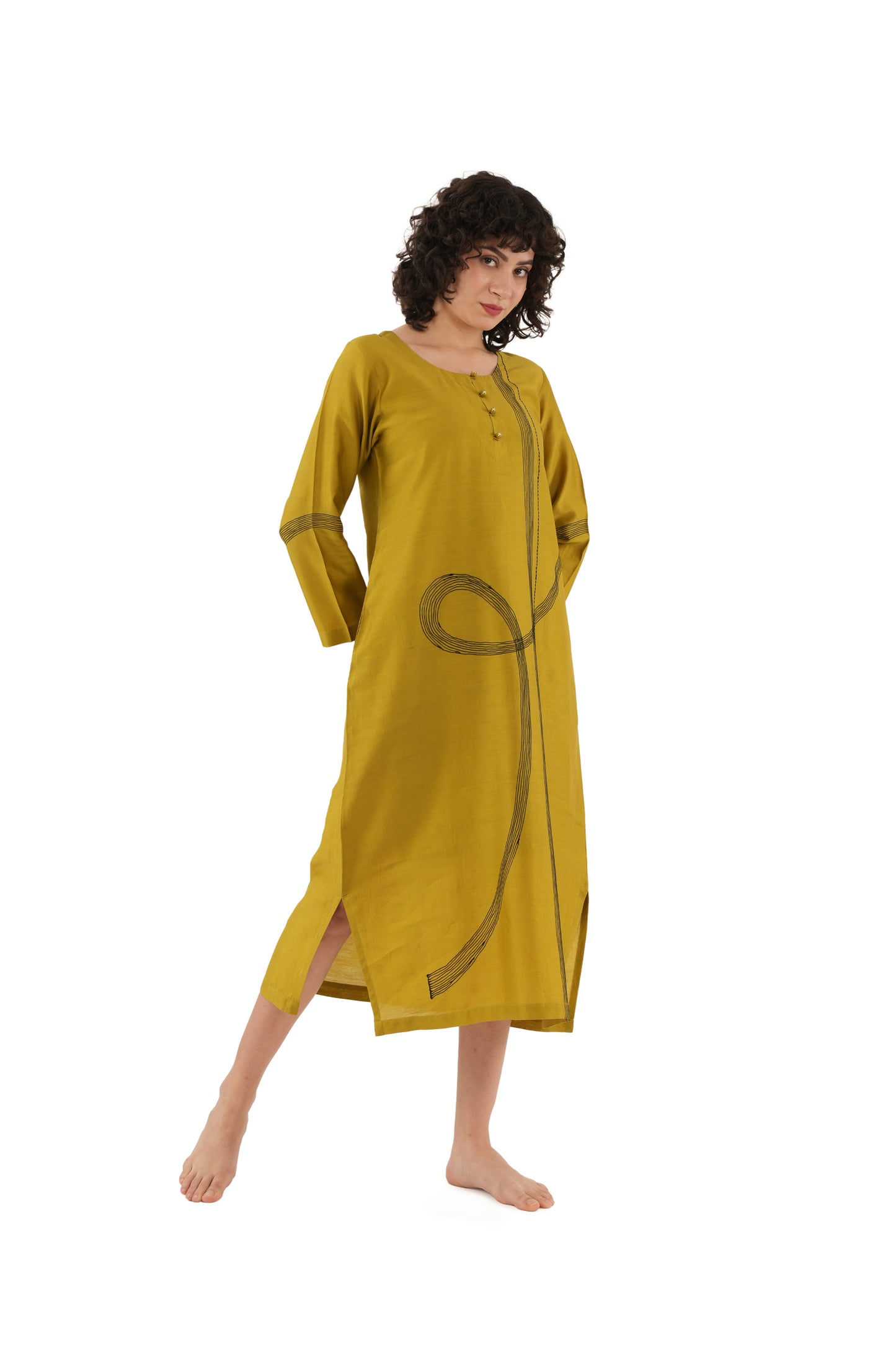 Khat olive Green Embroidery Dress