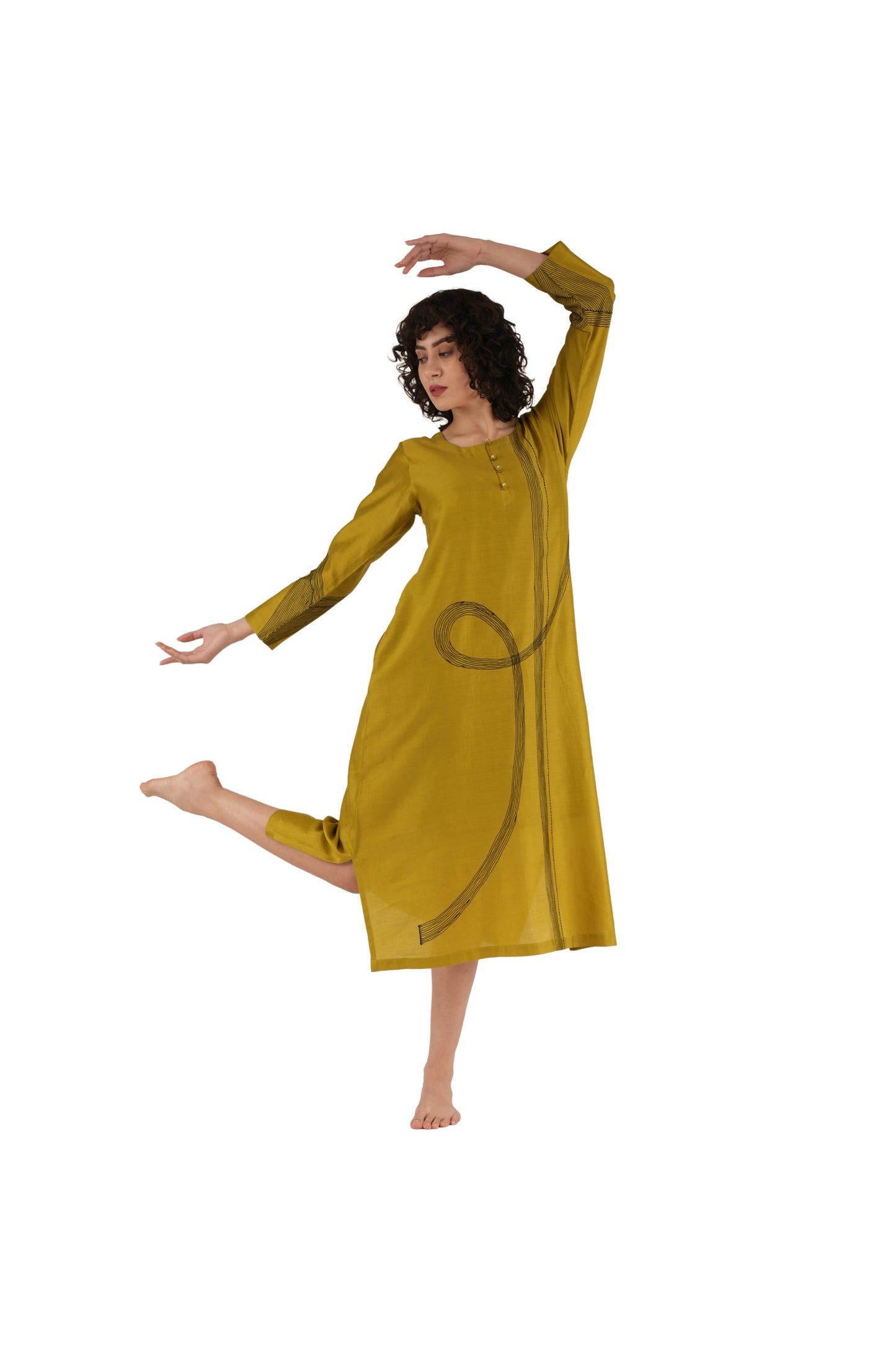 Khat olive Green Embroidery Dress