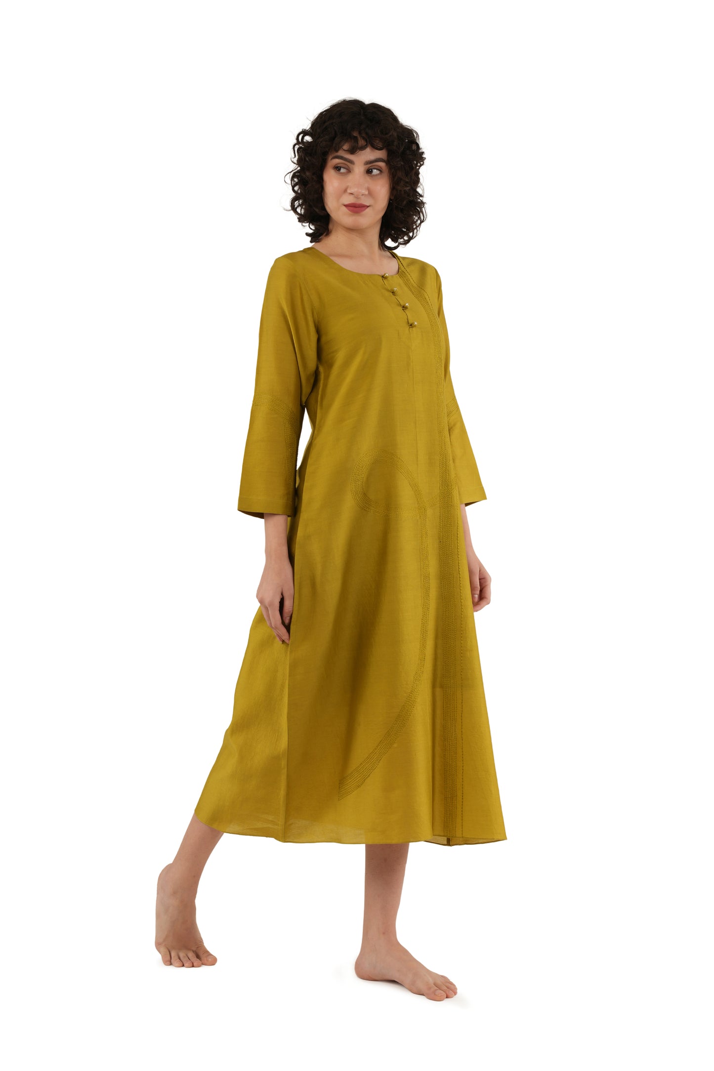 Olive Green Solid Straight Kurta