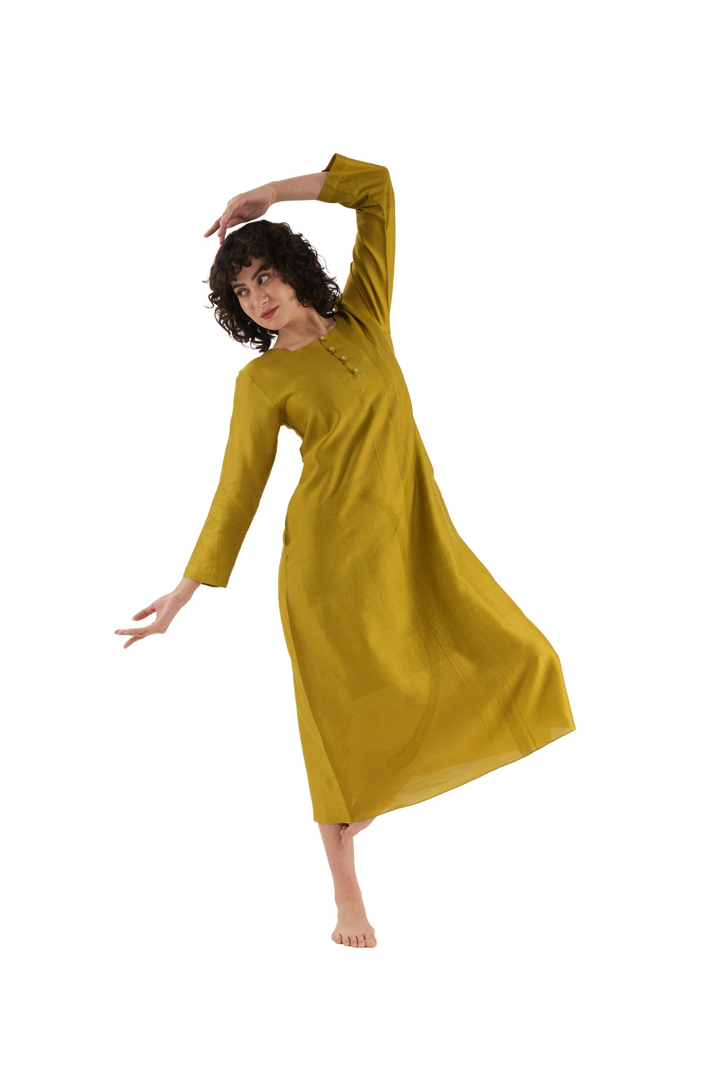 Olive Green Solid Straight Kurta