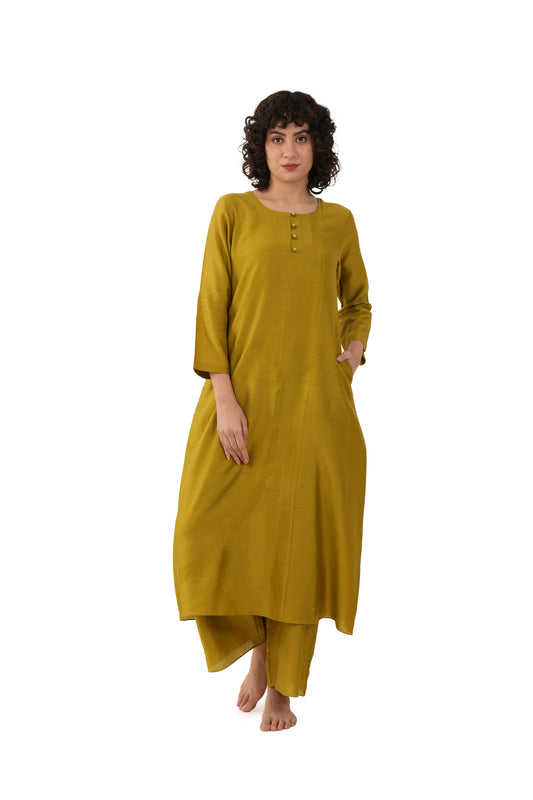 Olive Green Solid Straight Kurta With Bottom