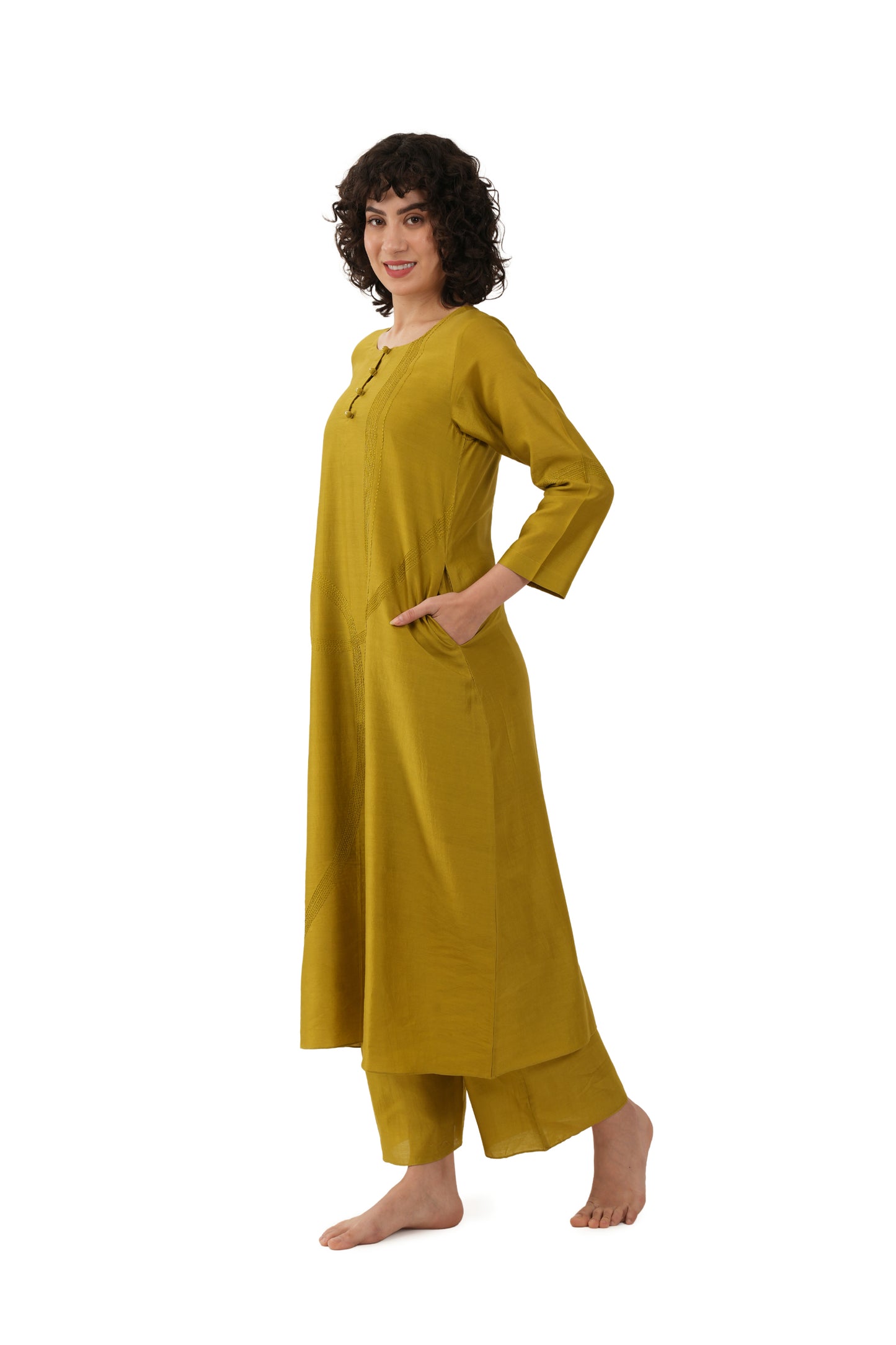 Olive Green Solid Straight Kurta With Bottom