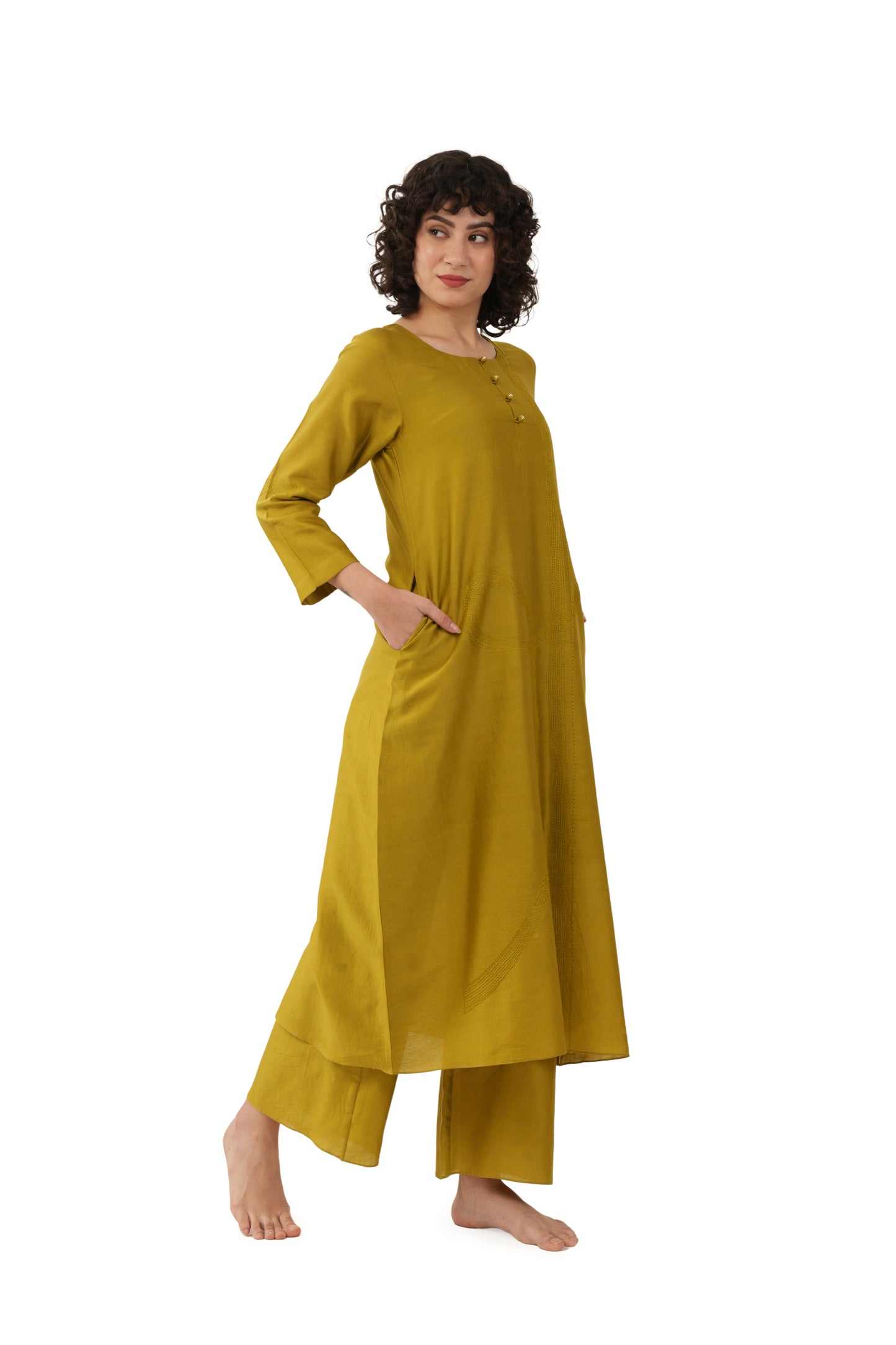 Olive Green Solid Straight Kurta With Bottom
