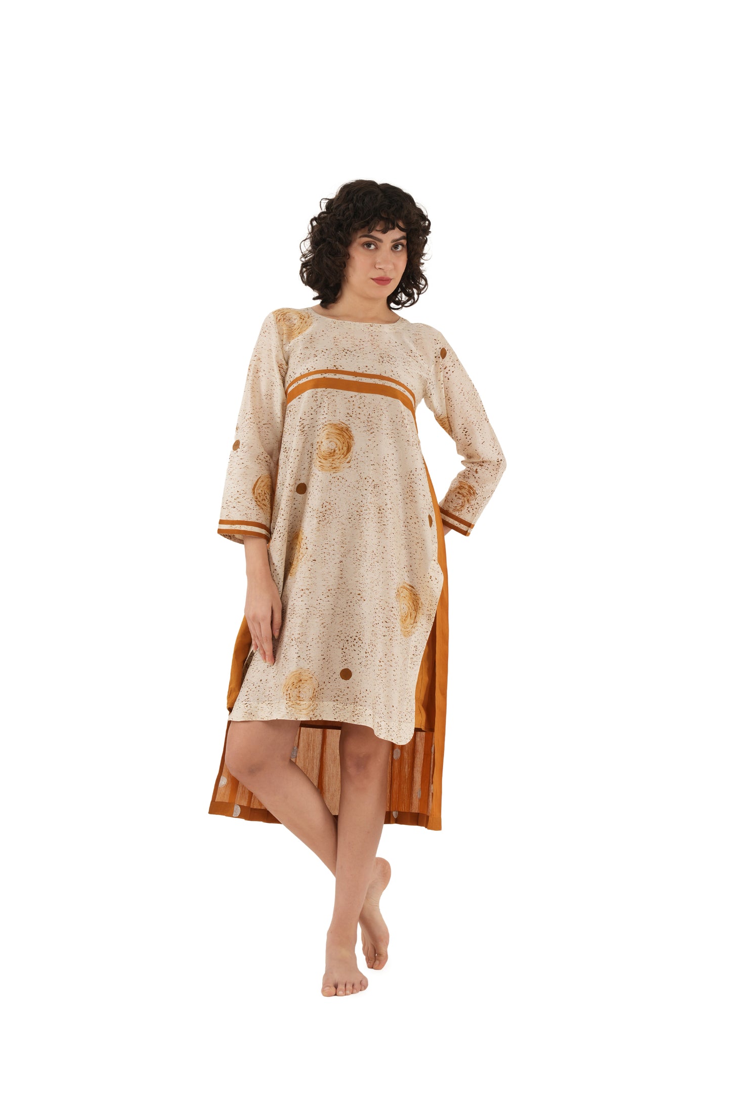 Rust Texcher print Pleated Dress