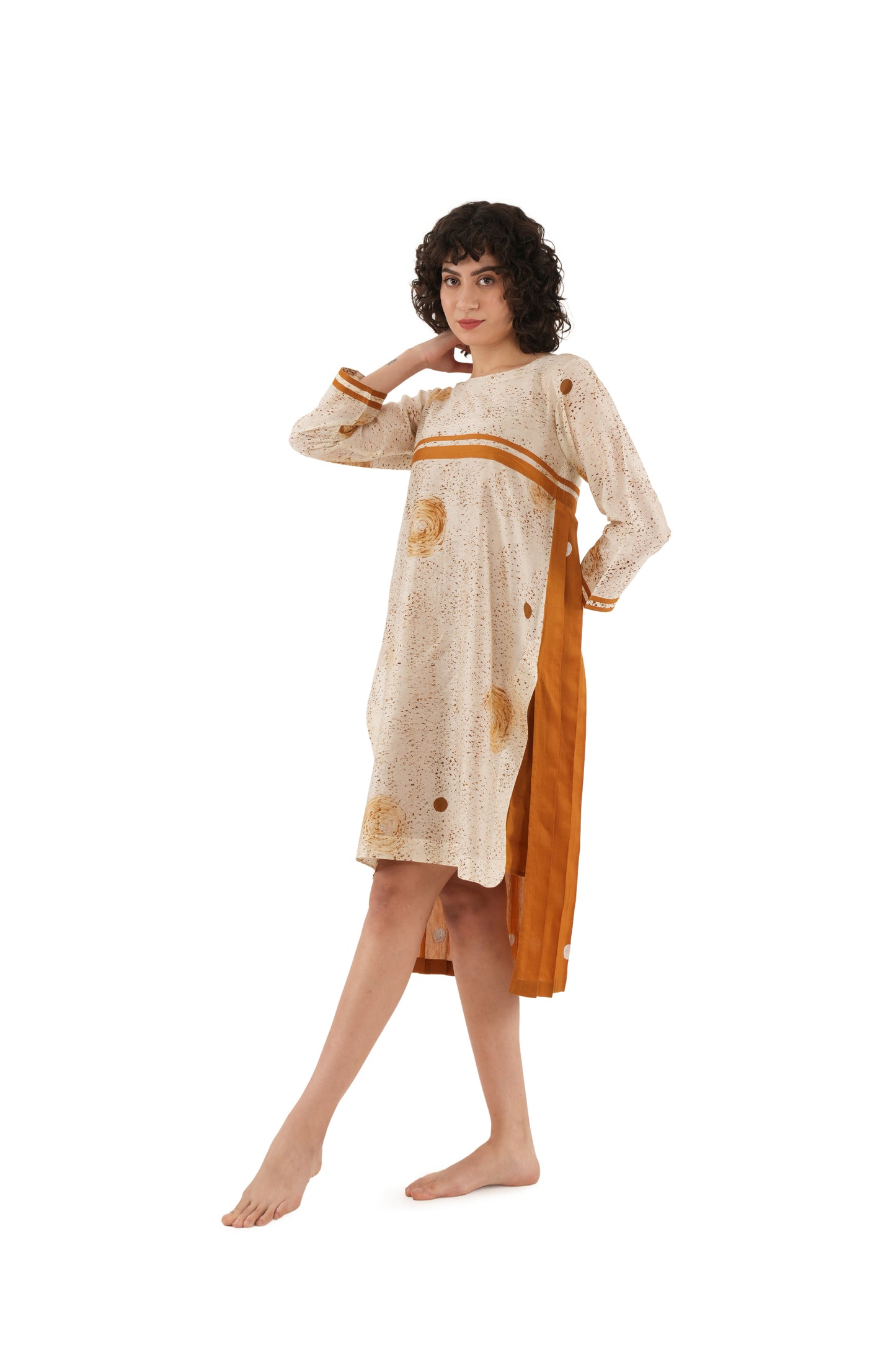 Rust Texcher print Pleated Dress