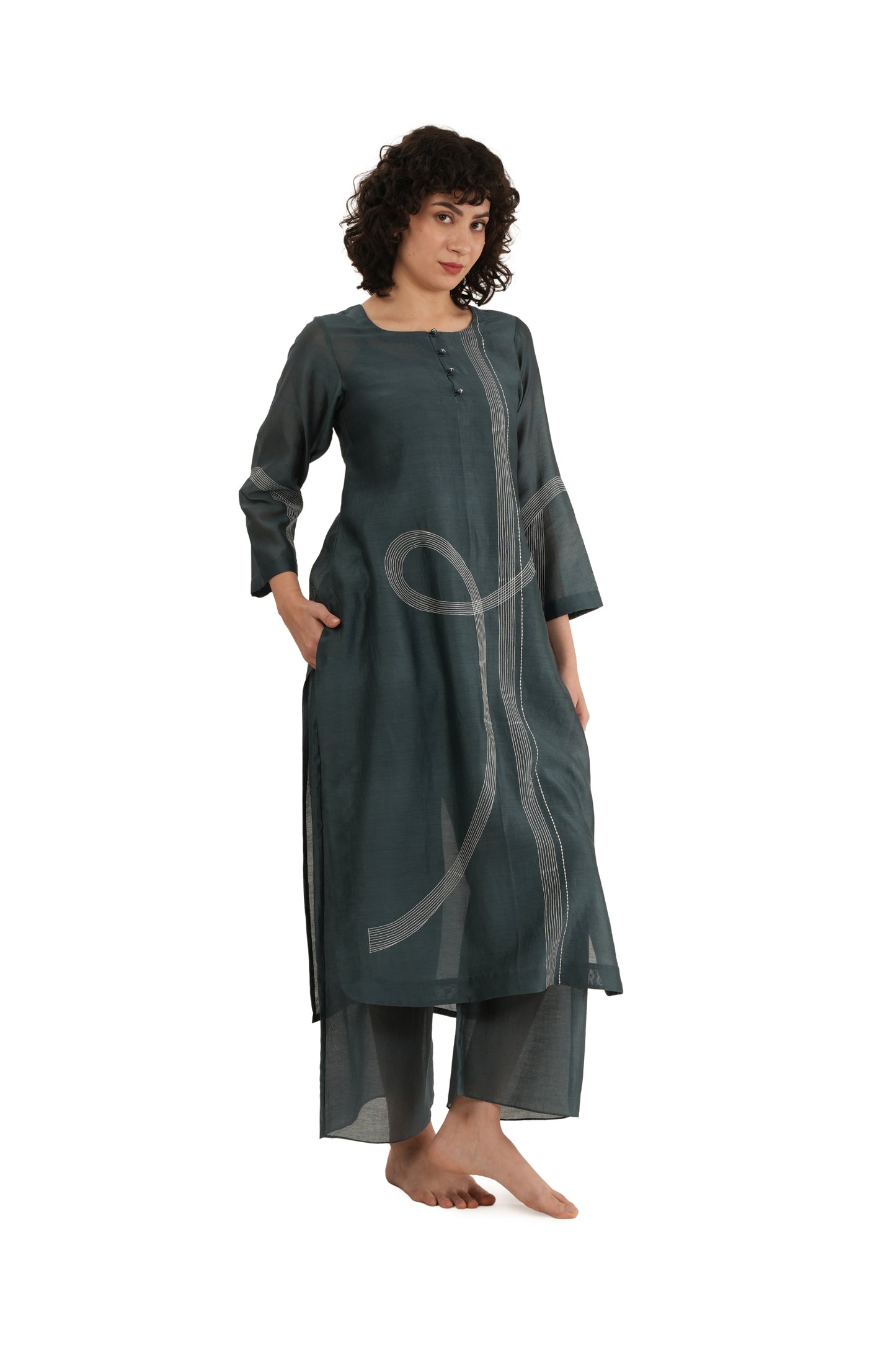 Khat E-Mint Embroidery Dress With Bottom
