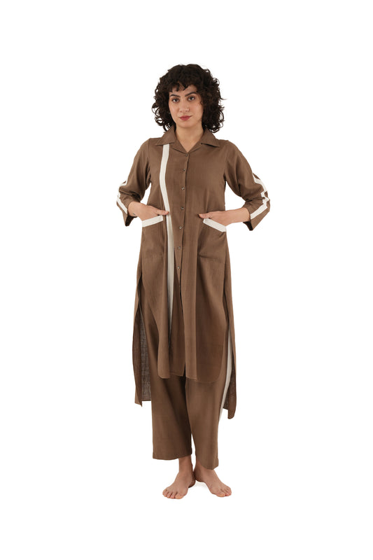 Brown Hand Made Cotton Kurta Co-ord