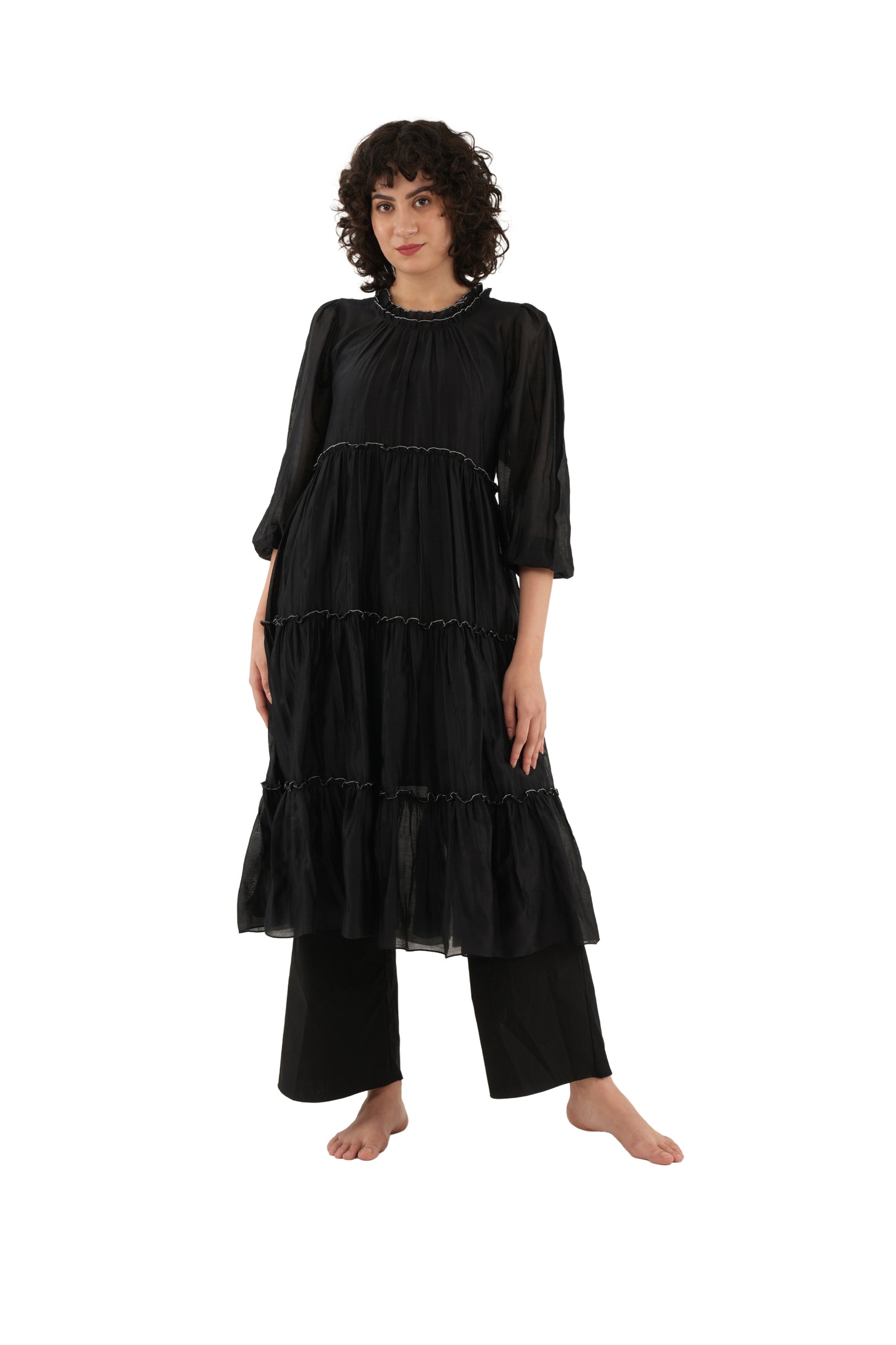 Black Turtle Tier Dress With Bottom